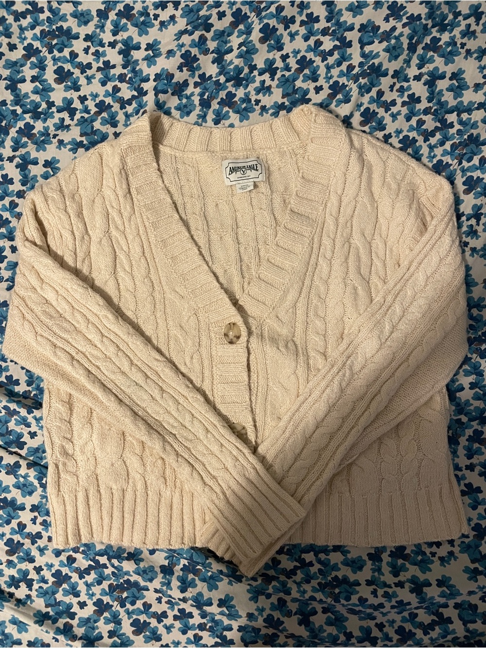 American Eagle Outfitters Cream Cable Knit V-Neck Cardigan
